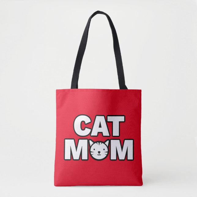 CAT MOM Tote Bag (Red) (Front)