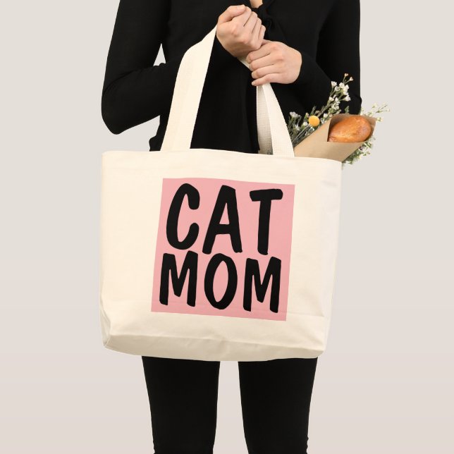 CAT MOM Tote, Pink Large Tote Bag (Front (Product))