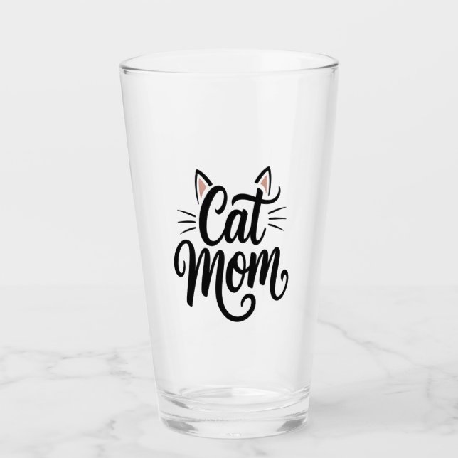 Cat Mom Whiskers and Ears Glass (Front)