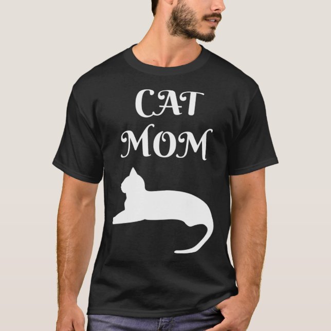 Cat Mom White On Black T-Shirt (Front)