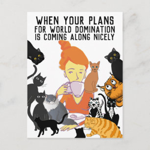 CAT MOM WORLD DOMINATION POSTCARD CARD 
