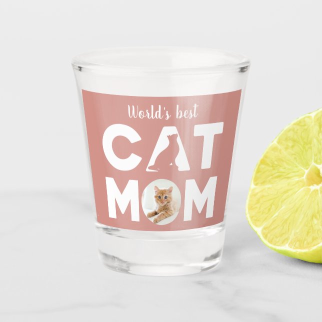 CAT MOM, Your Photo, Pink Shot Glass (Front)