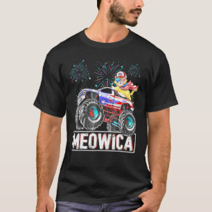 Cat Monster Riding Truck American Flag Plus Size G T-Shirt