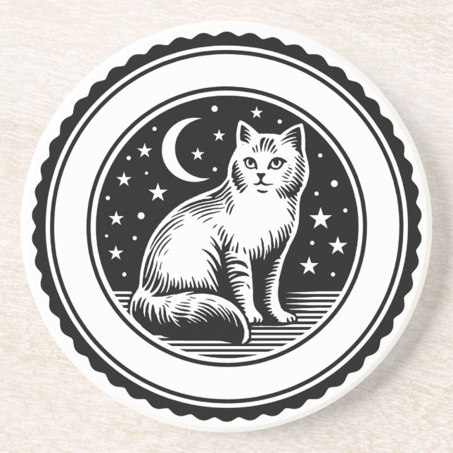 Cat Moon and Stars Coaster (Front)