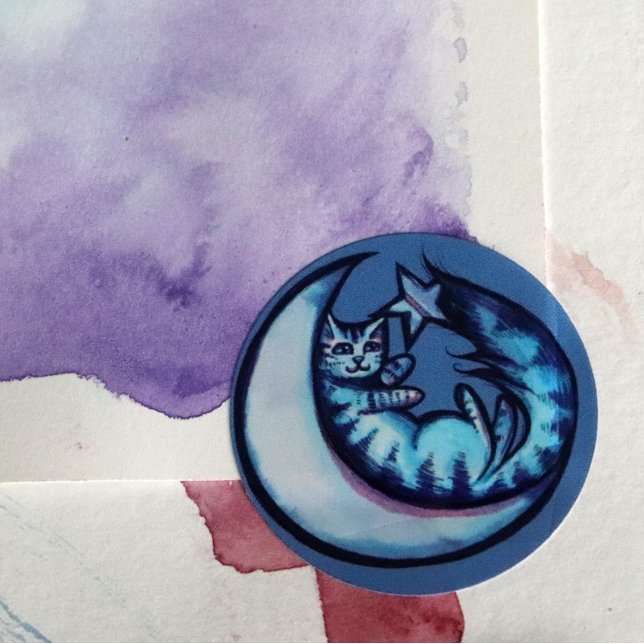 Cat Moon Caturday Star Art Purple MoonCat          Classic Round Sticker (Creator Uploaded)