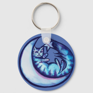 Cat Moon Caturday Star Art Purple MoonCat          Key Ring