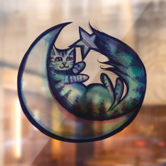 Cat Moon Caturday Star Art Purple MoonCat          Window Cling