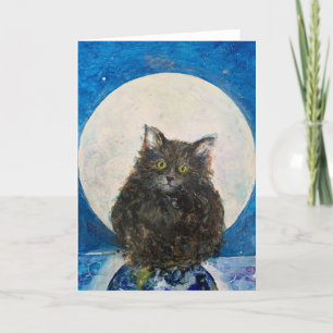 Cat Moon Earth Tabby Maureen Girard Whimsical Thank You Card