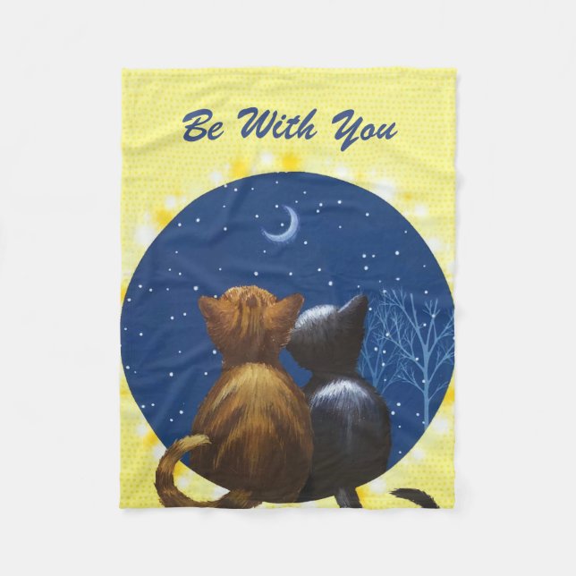 Cat Moon Love Be With You Fleece Blanket (Front)