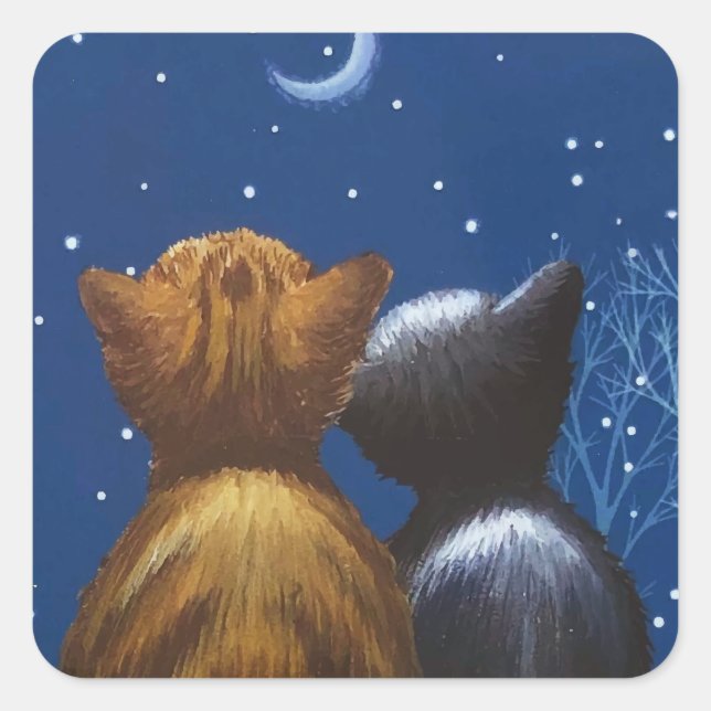 Cat Moon Love Be With You Square Sticker (Front)