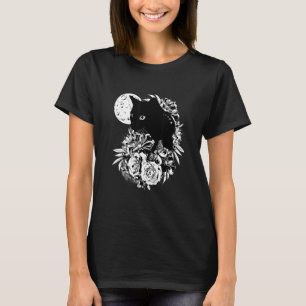 Cat Moon Night Flowers Black Cats T-Shirt