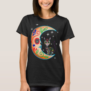 Cat & Moon Sugar Skull Dia de Los Muertos Day of T T-Shirt