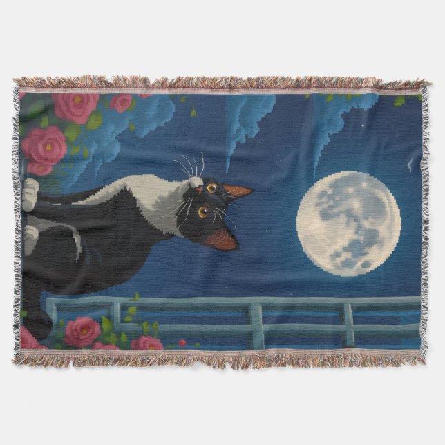 Cat & Moon Throw Blanket (Front)