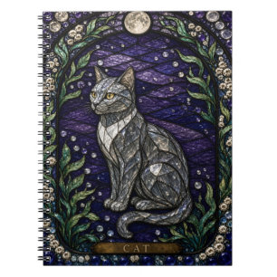 Cat Moonlit Garden Illumina Stained Glass Notebook