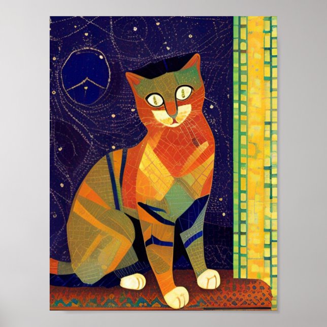 Cat moroccan mosaic abstract art colourful kitty poster (Front)