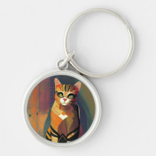 Cat moroccan mosaic abstract art portrait kitty key ring