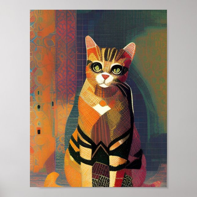 Cat moroccan mosaic abstract art portrait kitty  poster (Front)