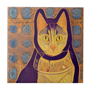 Cat moroccan mosaic abstract art warm kitty voices tile