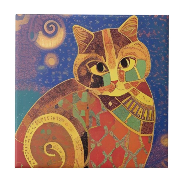 Cat moroccan mosaic kitty voices tile (Front)