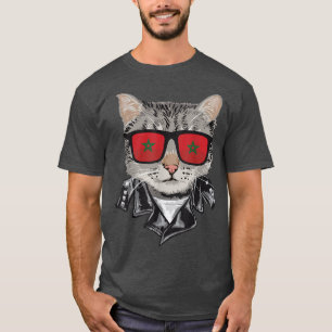 Cat Morocco Flag Sunglasses Cool Moroccan Cat T-Shirt