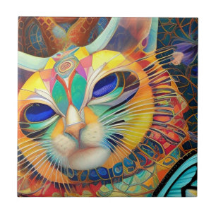 Cat mosaic colorful abstract kitty voices tile