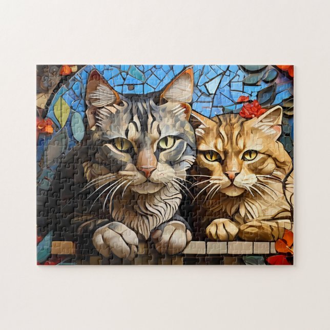 Cat Mosaic Stained Glass Designer Puzzle (Horizontal)