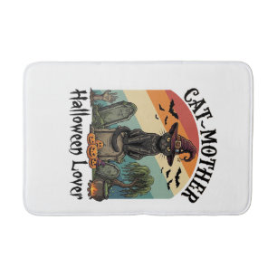 Cat Mother Halloween Lover Black Witch Hat Pumpkin Bath Mat