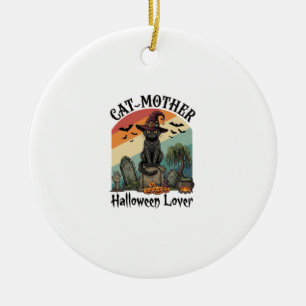 Cat Mother Halloween Lover Black Witch Hat Pumpkin Ceramic Tree Decoration