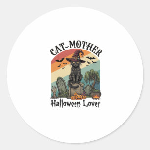 Cat Mother Halloween Lover Black Witch Hat Pumpkin Classic Round Sticker