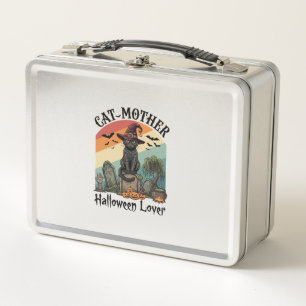 Cat Mother Halloween Lover Black Witch Hat Pumpkin Metal Lunch Box