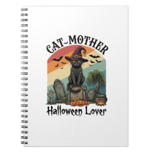 Cat Mother Halloween Lover Black Witch Hat Pumpkin Notebook