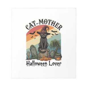 Cat Mother Halloween Lover Black Witch Hat Pumpkin Notepad