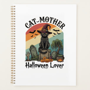 Cat Mother Halloween Lover Black Witch Hat Pumpkin Planner