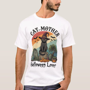 Cat Mother Halloween Lover Black Witch Hat Pumpkin T-Shirt