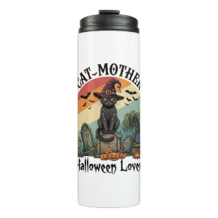 Cat Mother Halloween Lover Black Witch Hat Pumpkin Thermal Tumbler
