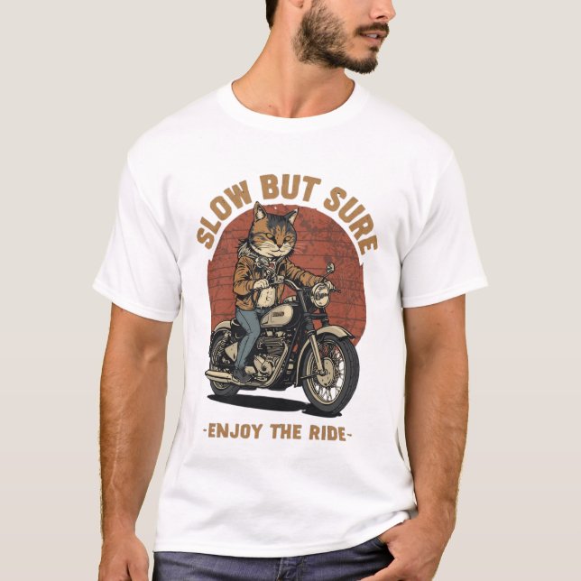Cat Motorcycle Biker T-Shirt (Front)