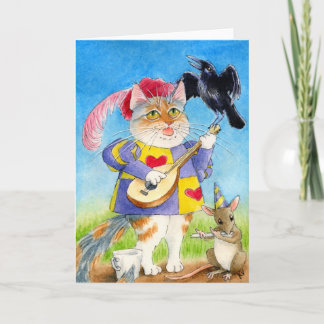 Cat, mouse and crow Valentine's Day minstrels card