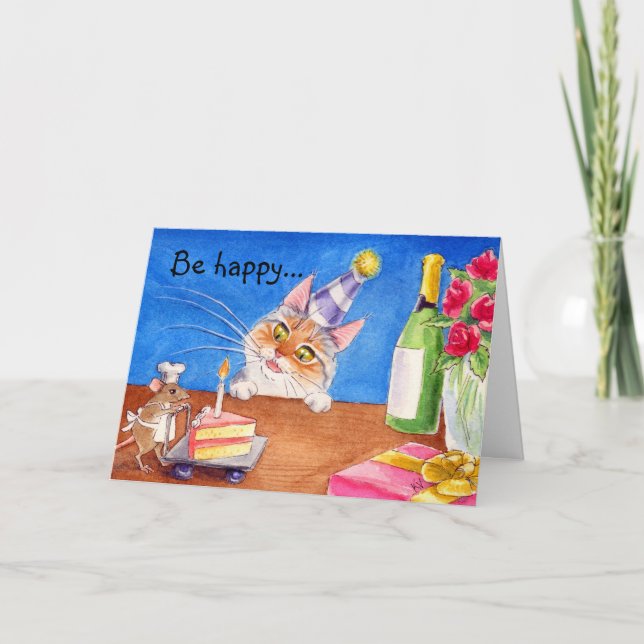 Cat & mouse birthday card (Front)
