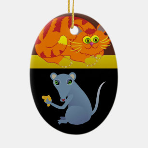Cat & Mouse Ceramic Tree Decoration