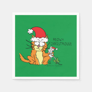 Cat Mouse Christmas Funny Cartoon Cute Napkin