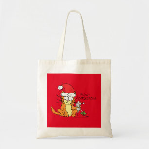 Cat Mouse Christmas Funny Cartoon Cute Tote Bag
