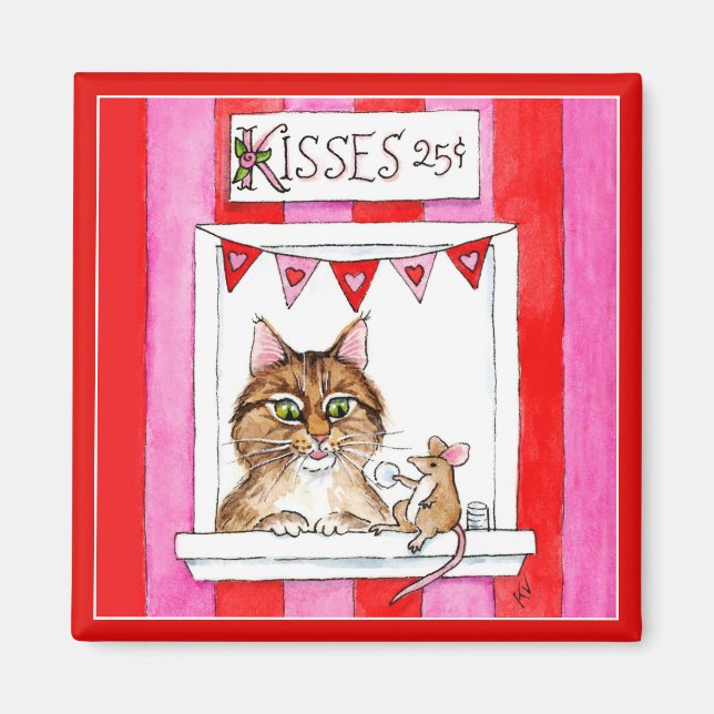 Cat, mouse, kissing booth, Valentine cute magnet (Front)