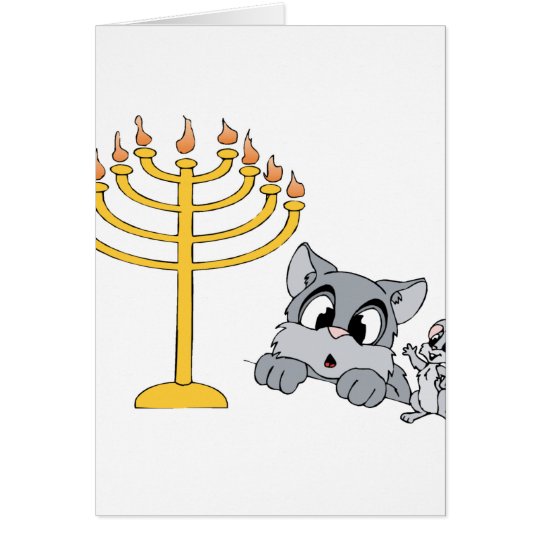 Cat Mouse Menorah Card