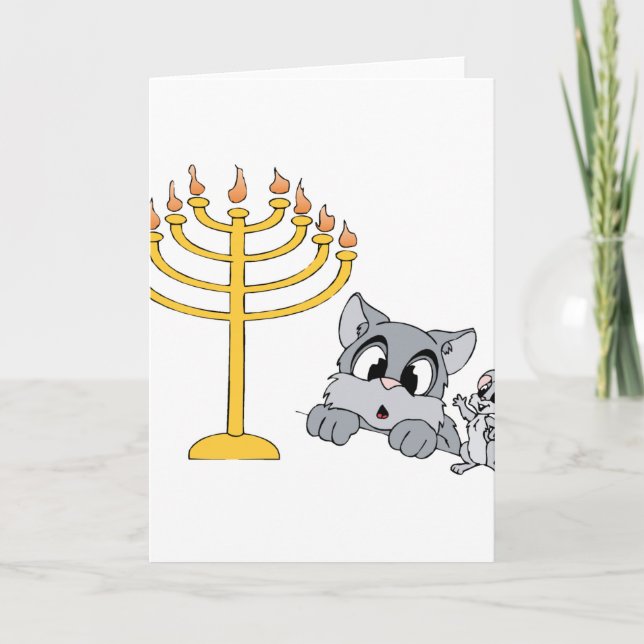 Cat Mouse Menorah Holiday Card (Front)
