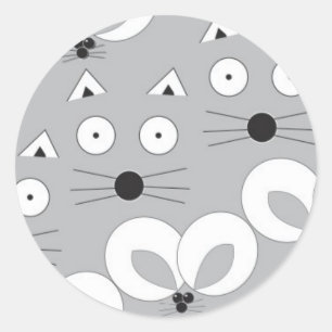 Cat & Mouse pattern grey Classic Round Sticker