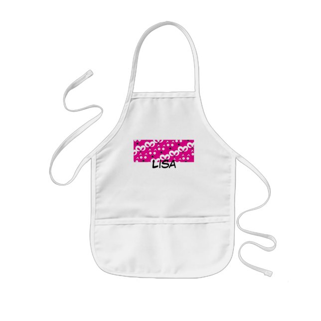 Cat Mouse Pattern Hot Pink Kids Apron (Front)