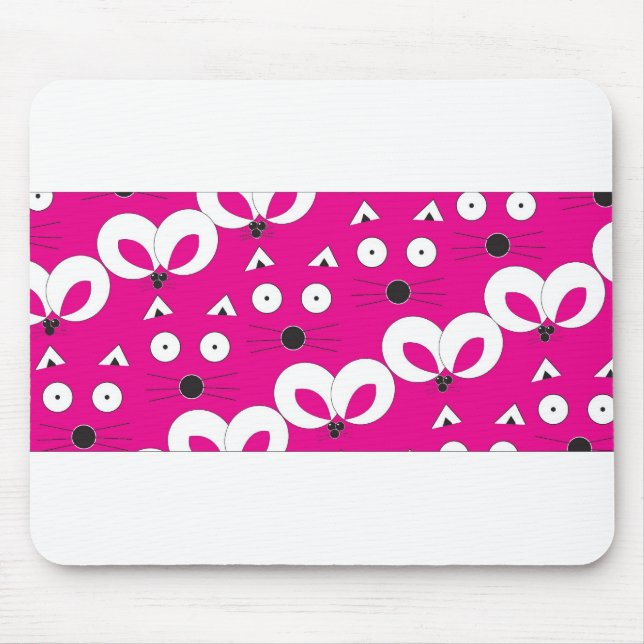 Cat Mouse Pattern Hot Pink Mouse Mat (Front)