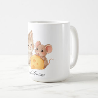 Cat & Mouse "Sharing is Caring" Cute Animal Friend Coffee Mug