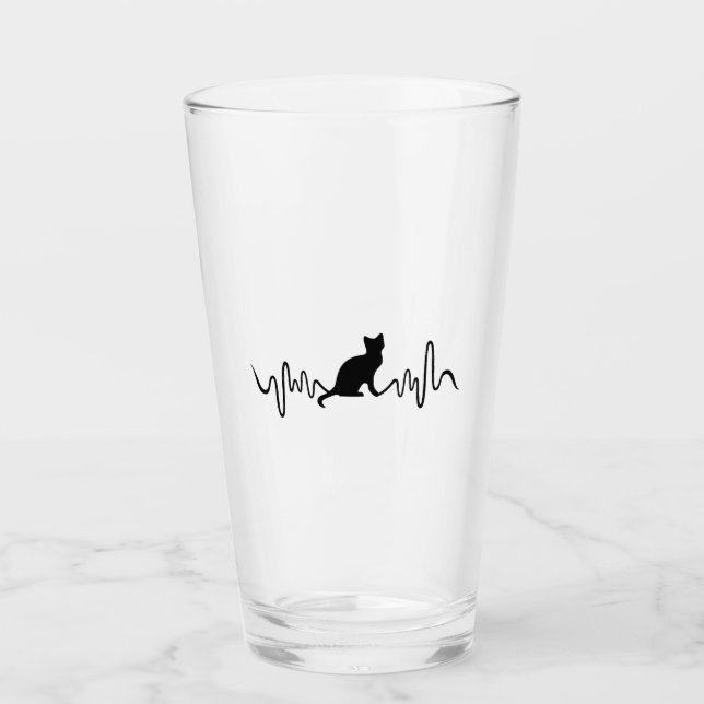 Cat Mug - Cat Heartbeat Coffee Mug Glass (Front)