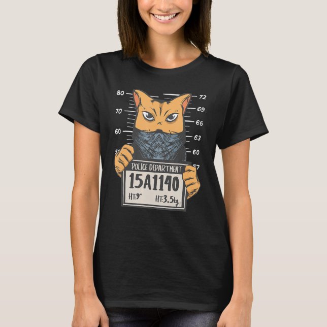 Cat Mugshot Feline   Pet Owner Kitten Cat T-Shirt (Front)